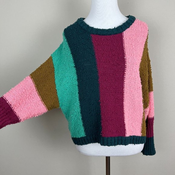 Billabong Sweater Women Small Multicolor Stripe Long Dolman Sleeve Knit Pullover - Picture 1 of 12